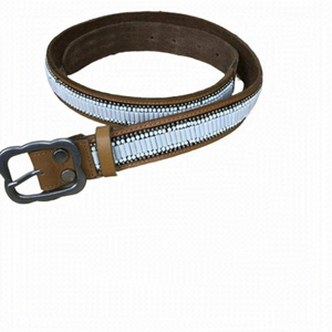 Lucky Brand Brown Leather Beaded Belt Size 39"